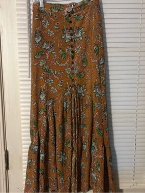 EARTHBOUND Mustard Floral Tiered Maxi Skirt